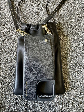 BANDOLIER Black Leather Phone Case with Strap One Size & Black Drawstring Bag